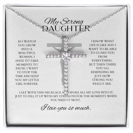 To My Daughter Catholic CZ Cross Necklace