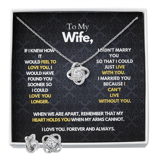 To My Wife - Heart Holds You - Love Knot Necklace & Earring Set Template